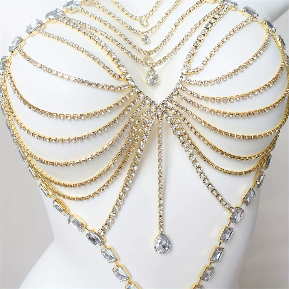 Romantic Shiny Body Jewelry Bikini Tank Top Bra Hollow Tassel Sexy Girl Birthday Party Night Club Body Chain Chest Chain