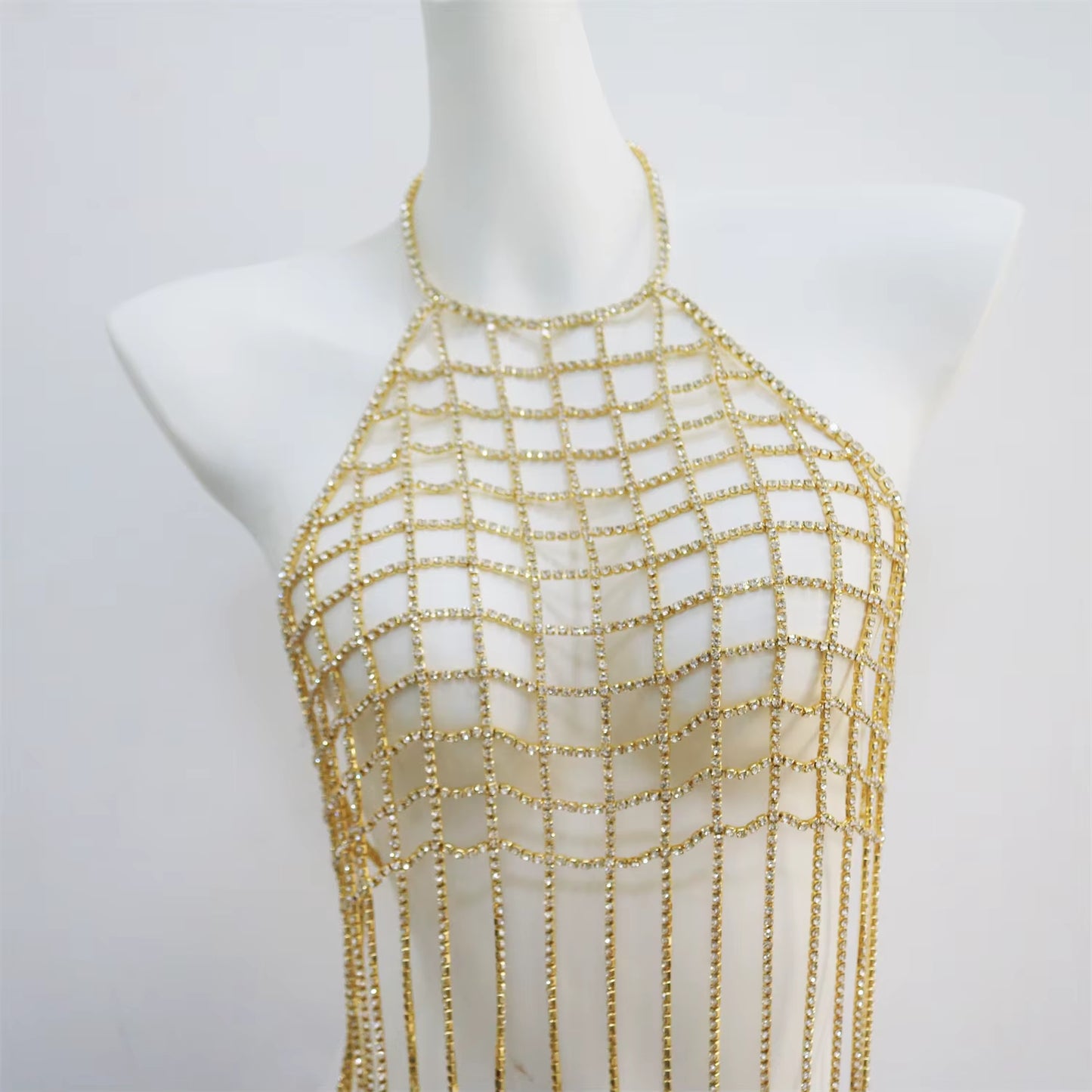 Sexy Rhinestone Tassel Drop Pendant Top Body Chain Bra for Women Luxury Body Bralette Chest Chain Bikini Jewelry