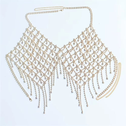 Nightclub Sparkling Rhinestone Chest Chain Tassel Bra Chain Exquisite Fashion Water Drop Pendant Body Chain Accessories Women