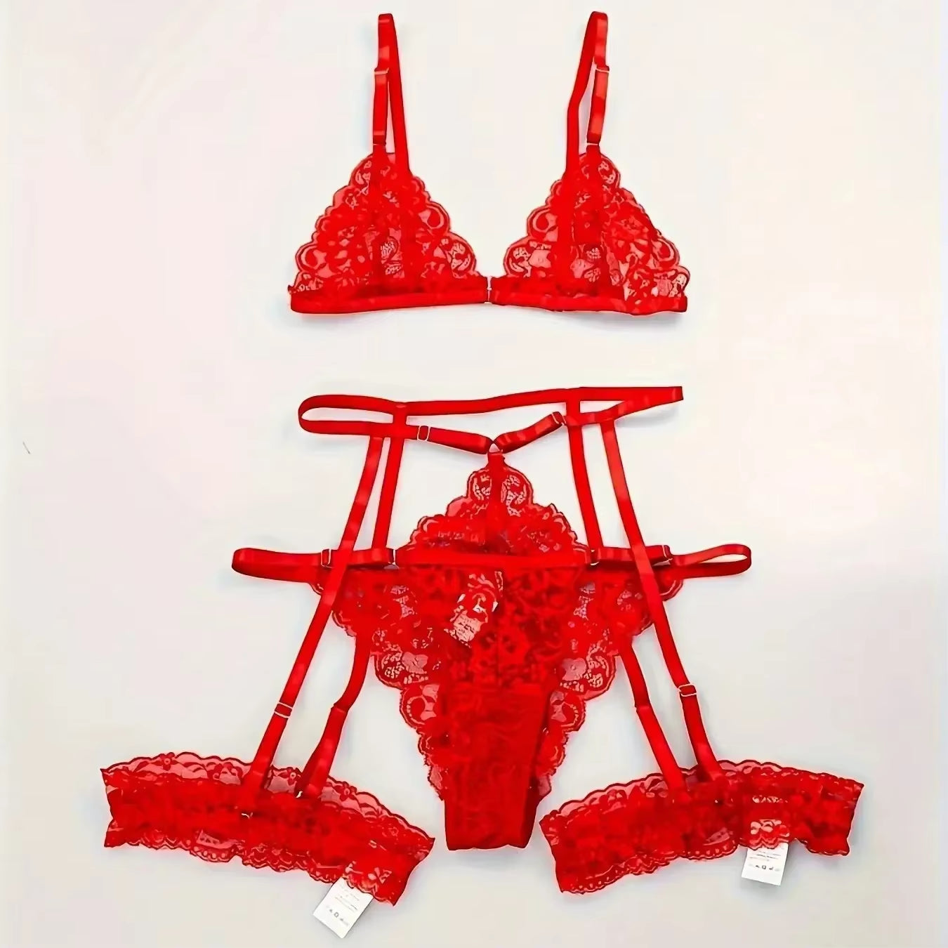 3 Piece Set Sleepwear Suit Sexy Lingerie Women Thin Transparent Lace Bra Set See through Female Erotic Underwear New