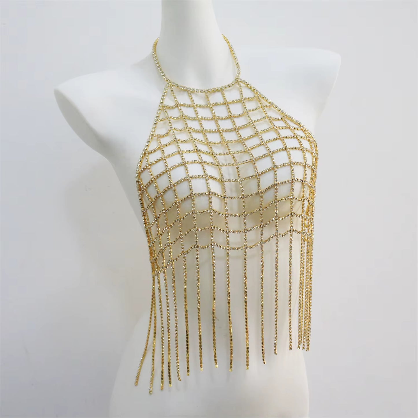 Sexy Rhinestone Tassel Drop Pendant Top Body Chain Bra for Women Luxury Body Bralette Chest Chain Bikini Jewelry
