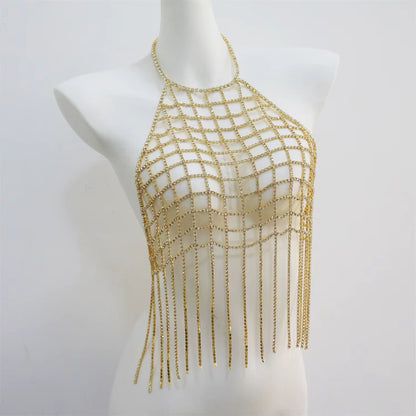 Sexy Rhinestone Tassel Drop Pendant Top Body Chain Bra for Women Luxury Body Bralette Chest Chain Bikini Jewelry