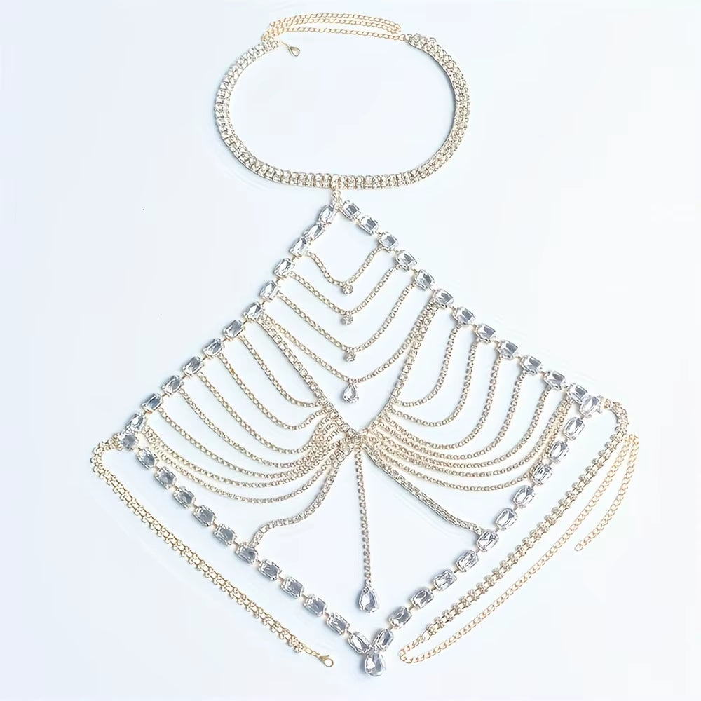 Romantic Shiny Body Jewelry Bikini Tank Top Bra Hollow Tassel Sexy Girl Birthday Party Night Club Body Chain Chest Chain
