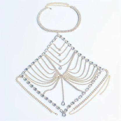 Romantic Shiny Body Jewelry Bikini Tank Top Bra Hollow Tassel Sexy Girl Birthday Party Night Club Body Chain Chest Chain