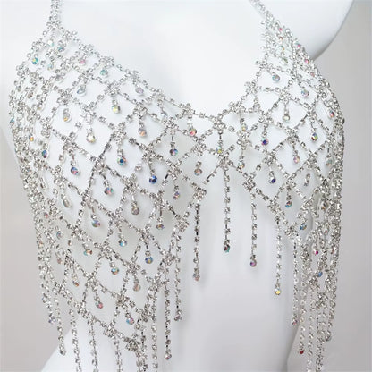 Nightclub Sparkling Rhinestone Chest Chain Tassel Bra Chain Exquisite Fashion Water Drop Pendant Body Chain Accessories Women
