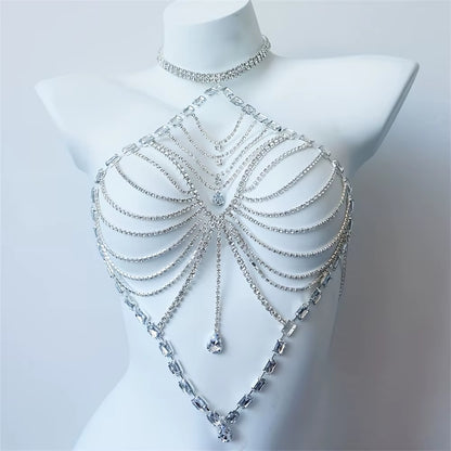 Romantic Shiny Body Jewelry Bikini Tank Top Bra Hollow Tassel Sexy Girl Birthday Party Night Club Body Chain Chest Chain