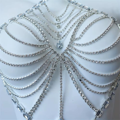 Romantic Shiny Body Jewelry Bikini Tank Top Bra Hollow Tassel Sexy Girl Birthday Party Night Club Body Chain Chest Chain