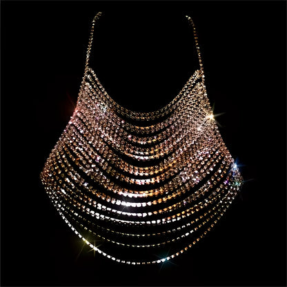 Fashion Multi-Layered Rhinestone Thoracic Chain Women'S Nightclub Sexy Crystal Tassel Body Chain Jewelry Valentine'S Day Gifts