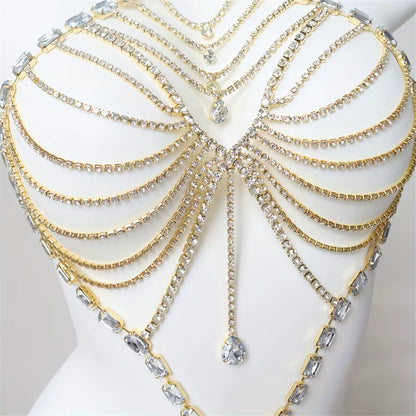 Romantic Shiny Body Jewelry Bikini Tank Top Bra Hollow Tassel Sexy Girl Birthday Party Night Club Body Chain Chest Chain