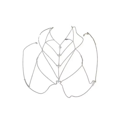Women'S Multi-Layer Square Zircon Chest Body Chain Silver Plated Sexy Beach Bikini Accessory Geometric Cool Style Jewelry