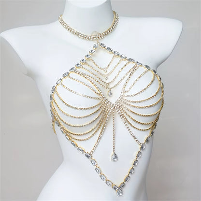 Romantic Shiny Body Jewelry Bikini Tank Top Bra Hollow Tassel Sexy Girl Birthday Party Night Club Body Chain Chest Chain
