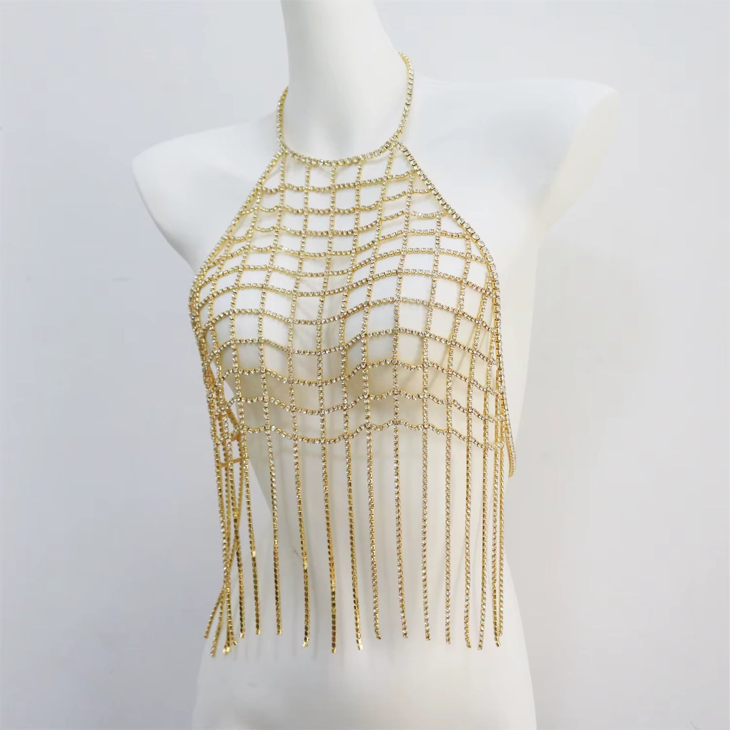 Sexy Rhinestone Tassel Drop Pendant Top Body Chain Bra for Women Luxury Body Bralette Chest Chain Bikini Jewelry