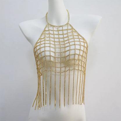 Sexy Rhinestone Tassel Drop Pendant Top Body Chain Bra for Women Luxury Body Bralette Chest Chain Bikini Jewelry